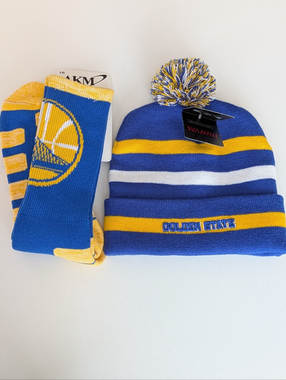 Golden State Blue & Yellow Knit Pom Beanie and Socks Set